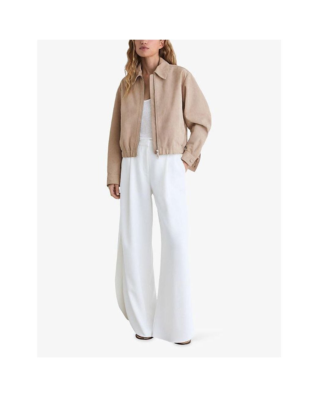 Reiss Natural Lottie Collared Elasticated-Hem Suede Jacket