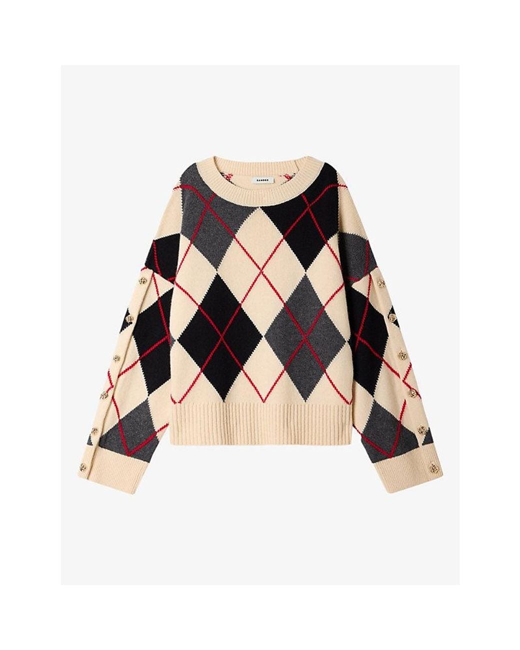 Sandro Black Argyle Relaxed-Fit Wool And Cashmere Jumper