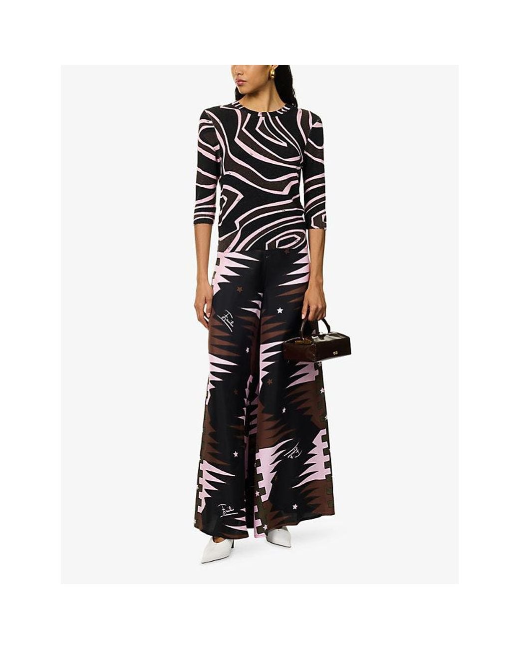 Emilio Pucci Black Valdimontone Print Silk Trousers