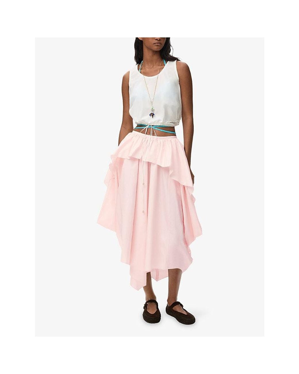 Loewe Pink X Paula's Ibiza Layered Ruffle Cotton Midi Skirt