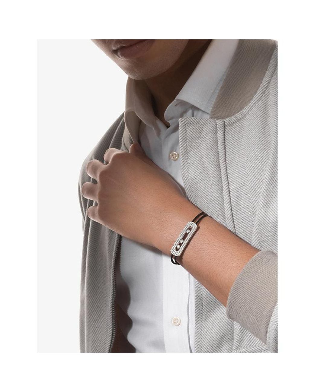 Messika White Move Large Titanium Pavé And 1.85Ct Diamond Cord Bracelet