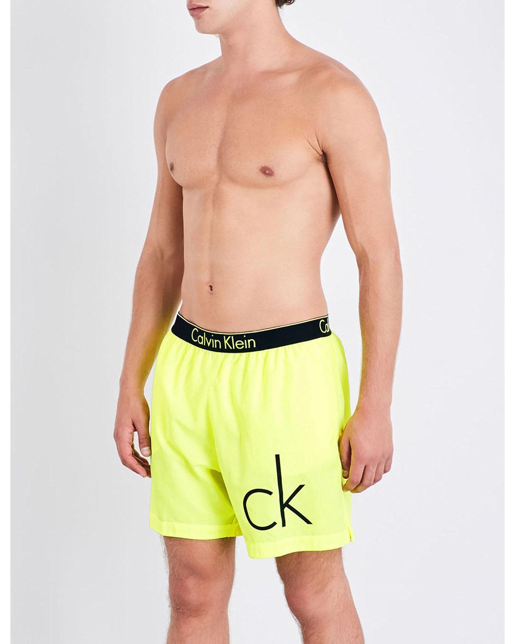Calvin Klein Neon Placed Logo Swim Shorts in Yellow for Men | Lyst