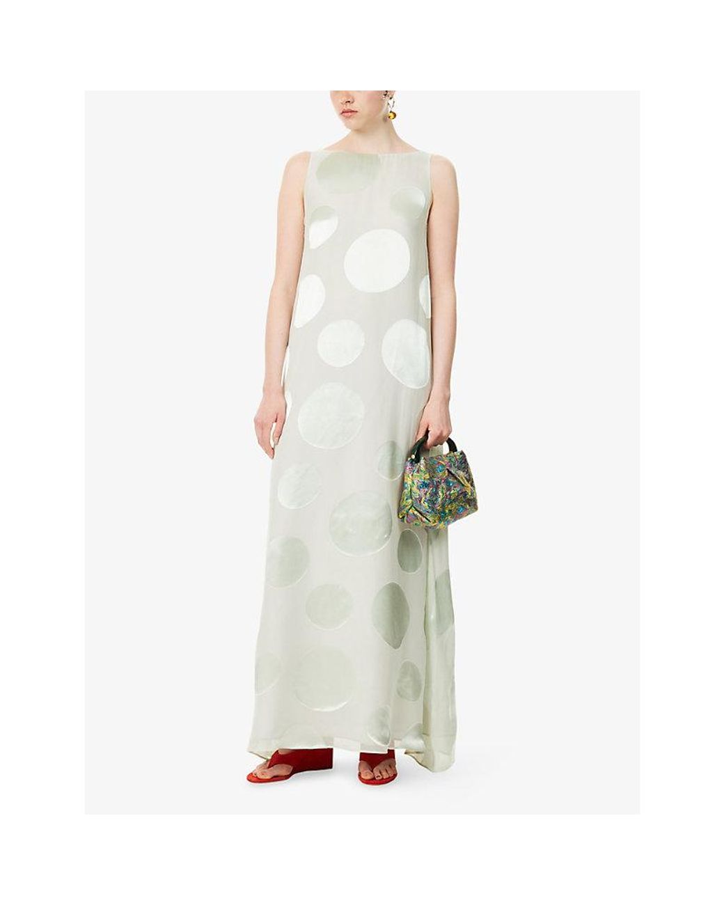 Dries Van Noten White Draz Polkadot Silk-Blend Maxi Dress