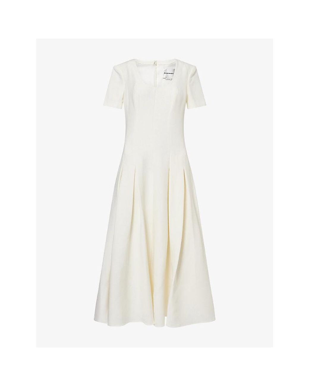 Roland Mouret White Scoop-Neck Pleated Wool-And-Silk Midi Dress