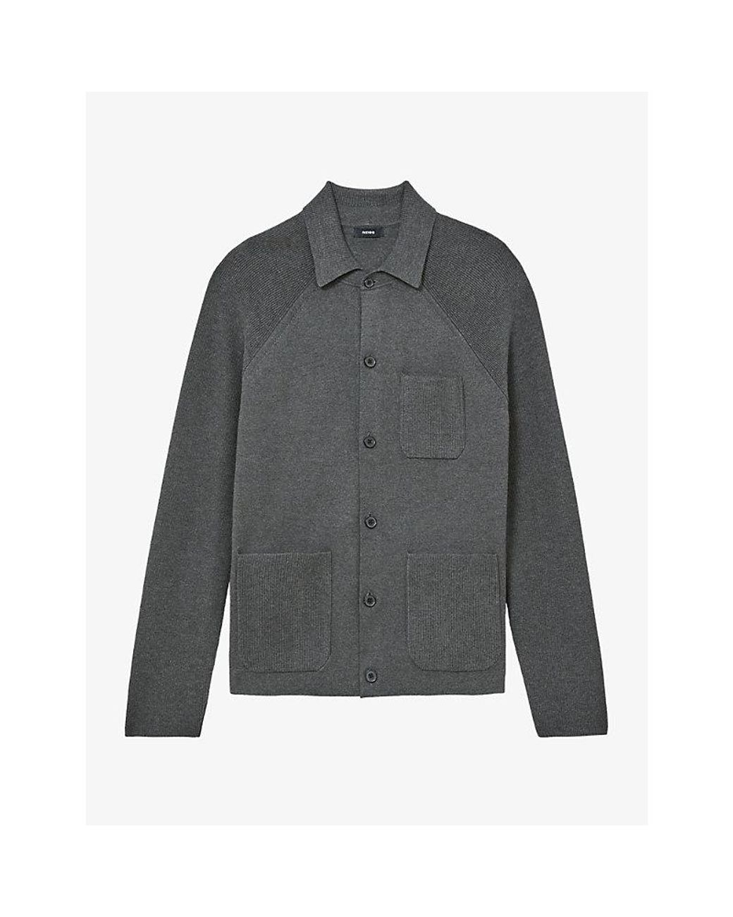 Reiss Gray Fitzwilliam Button-Through Knitted Cardigan for men
