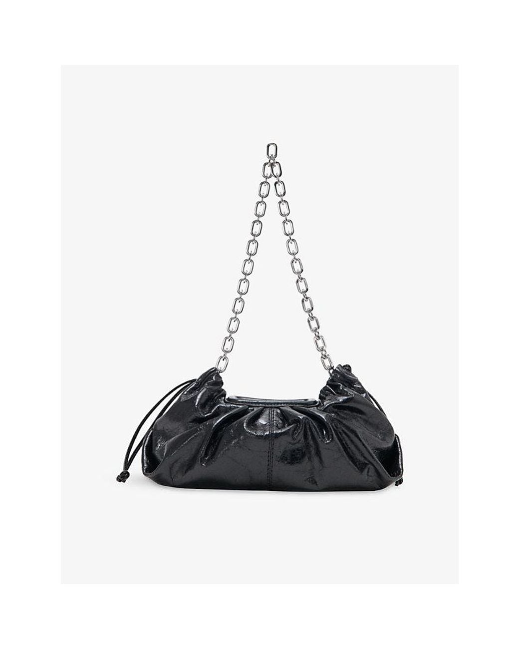 Maje Black Milpli Crackled Leather Shoulder Bag