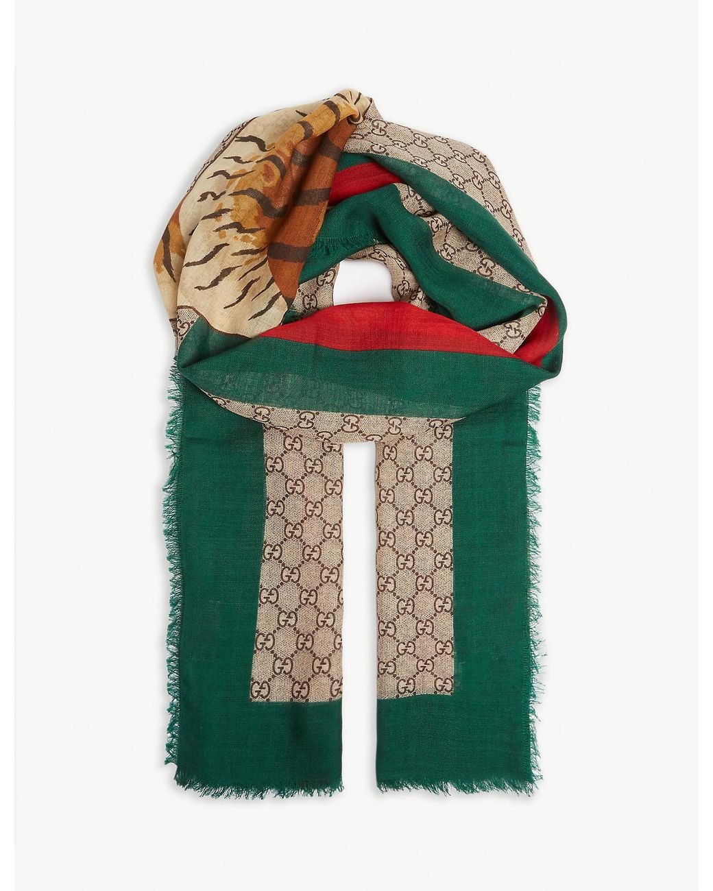 Gucci Tiger GG Print Wool Scarf in Natural for Men | Lyst