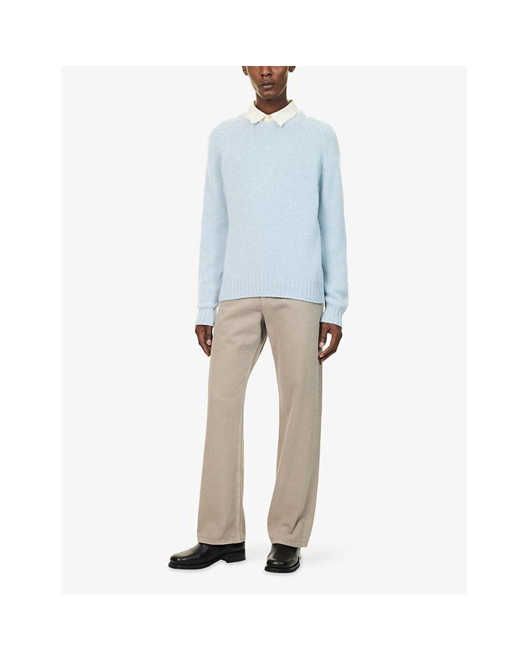 Umit Benan Blue Milano Crew-Neck Cashmere Jumper for men