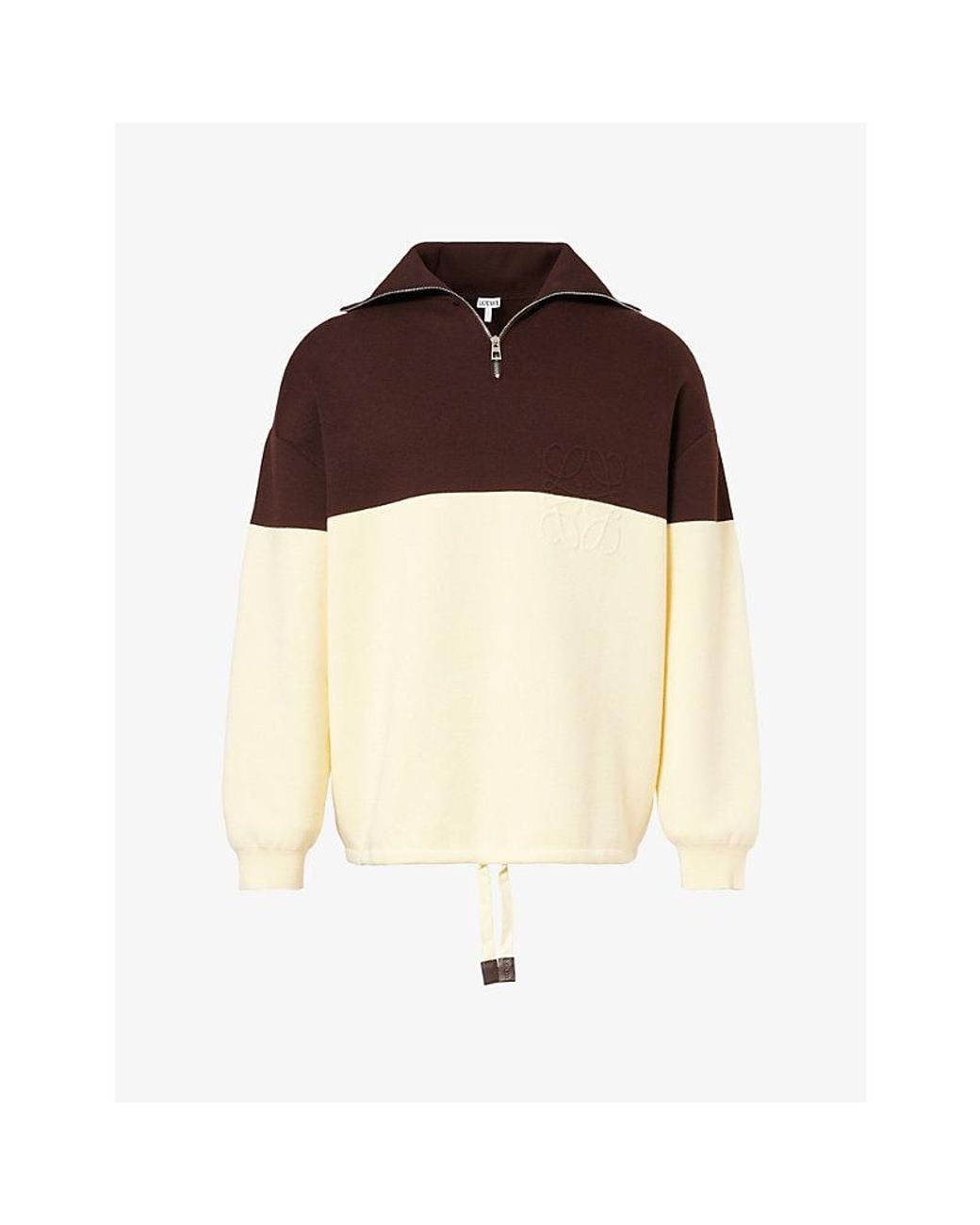 Loewe Brown Two-Tone Quarter-Zip Cotton-Blend Jumper for men