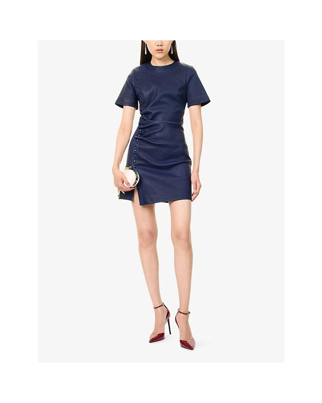 Rabanne Blue Button-Embellished Leather Mini Dress