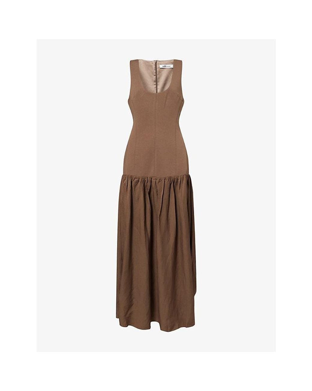 Odd Muse Brown Dropped Waist Cotton And Linen-Blend Maxi Dress