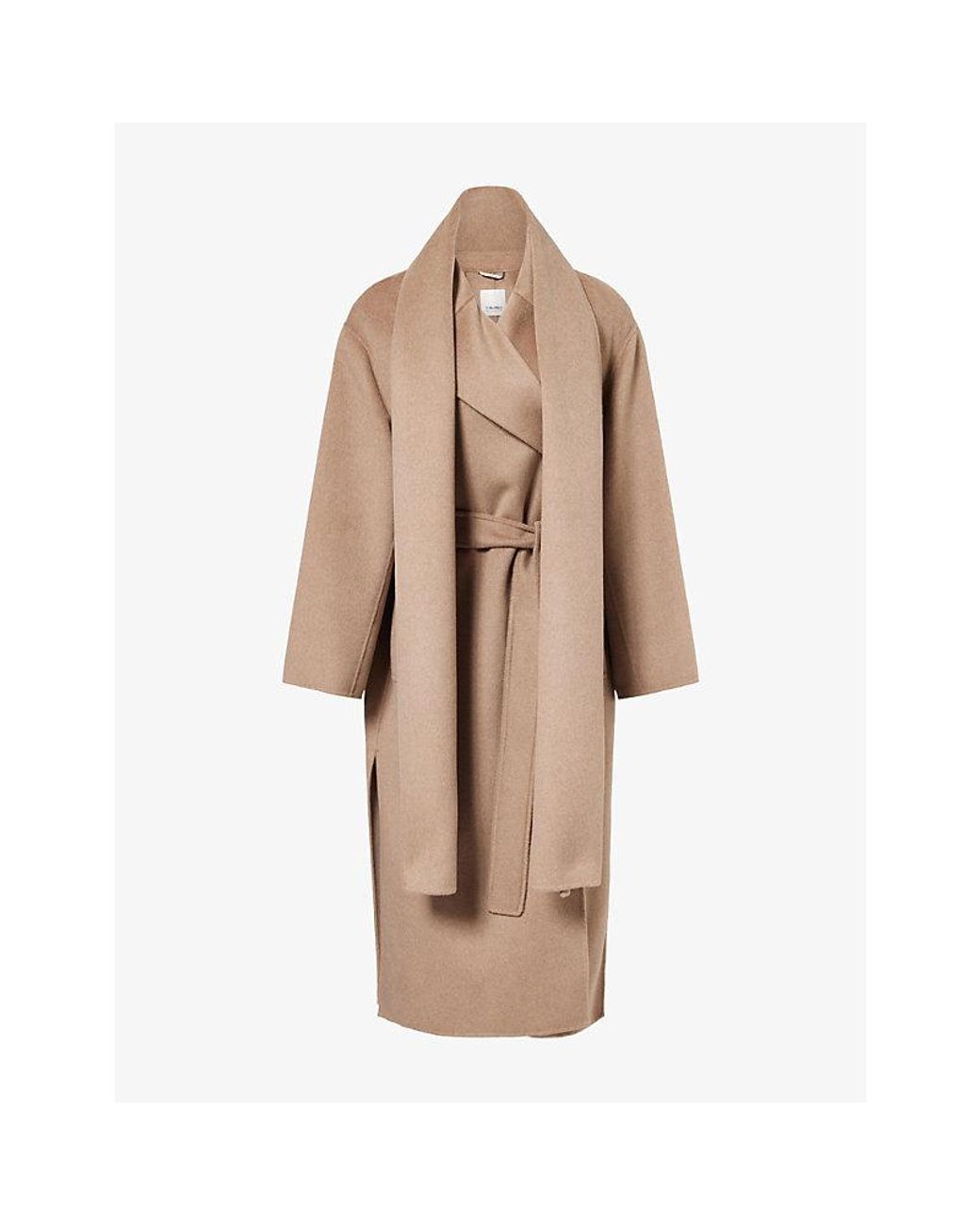 Max Mara Natural Flared-Fit Large-Scarf Double Wool And Cashmere Robe Coat