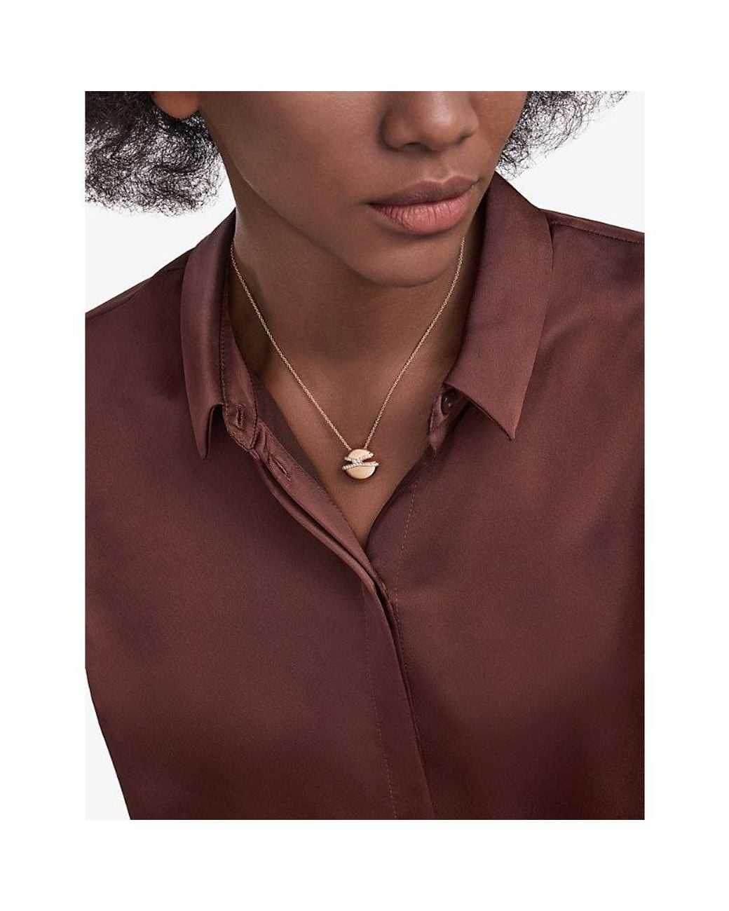 BVLGARI Metallic Cabochon 18Ct Rose- And 0.55Ct Pavé-Diamond Pendant Necklace