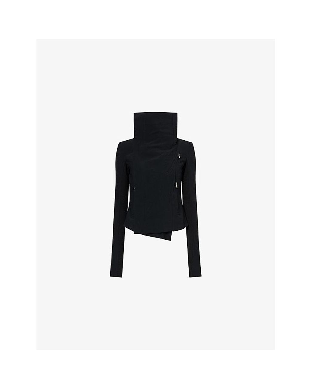 Rick Owens Black Asymmetrical-Zip Long-Sleeve Cady-Crepe Biker Jacket