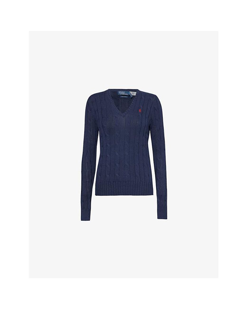 Polo Ralph Lauren Blue V-Neck Logo-Embroidery Cotton-Knit Jumper