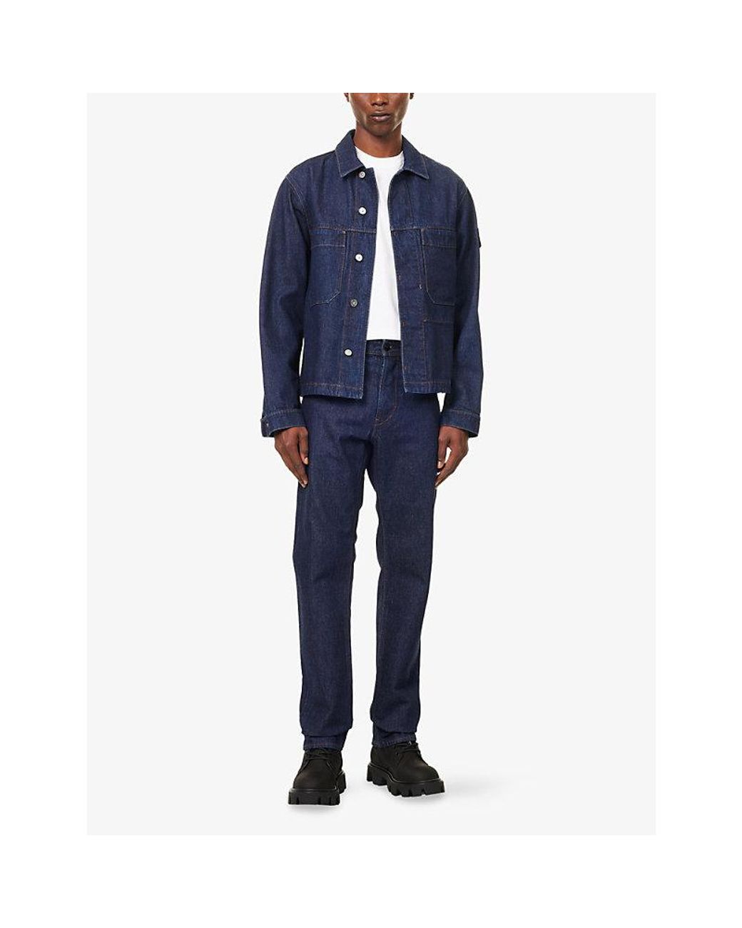 Stone Island Blue Logo-Patch Straight-Leg Denim Jeans for men