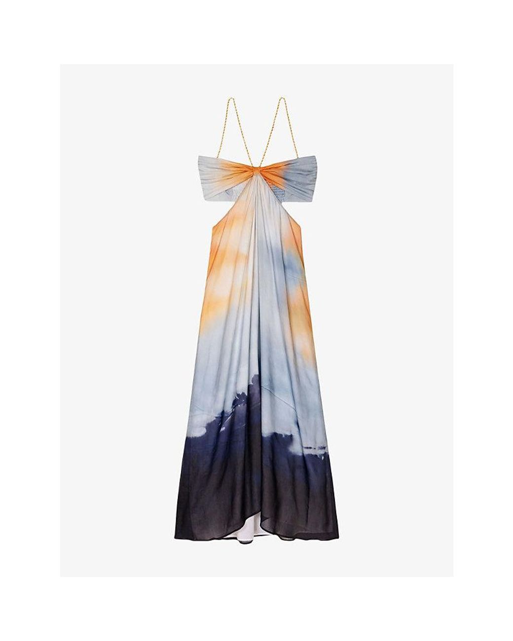 Maje Tie-Dye Halter-Neck Woven Maxi Dress in Blue | Lyst