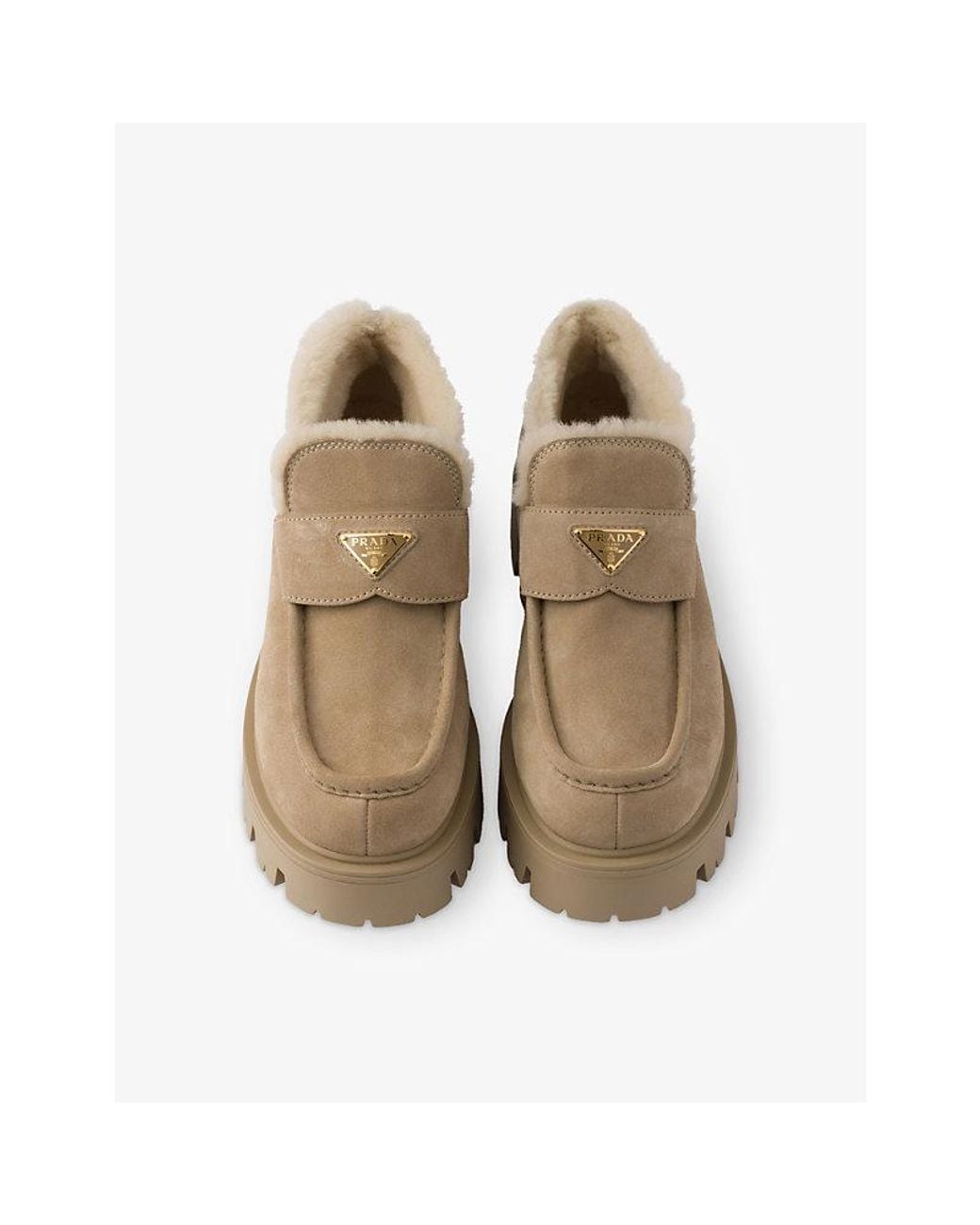 Prada Natural Triangle-Logo Suede Loafers