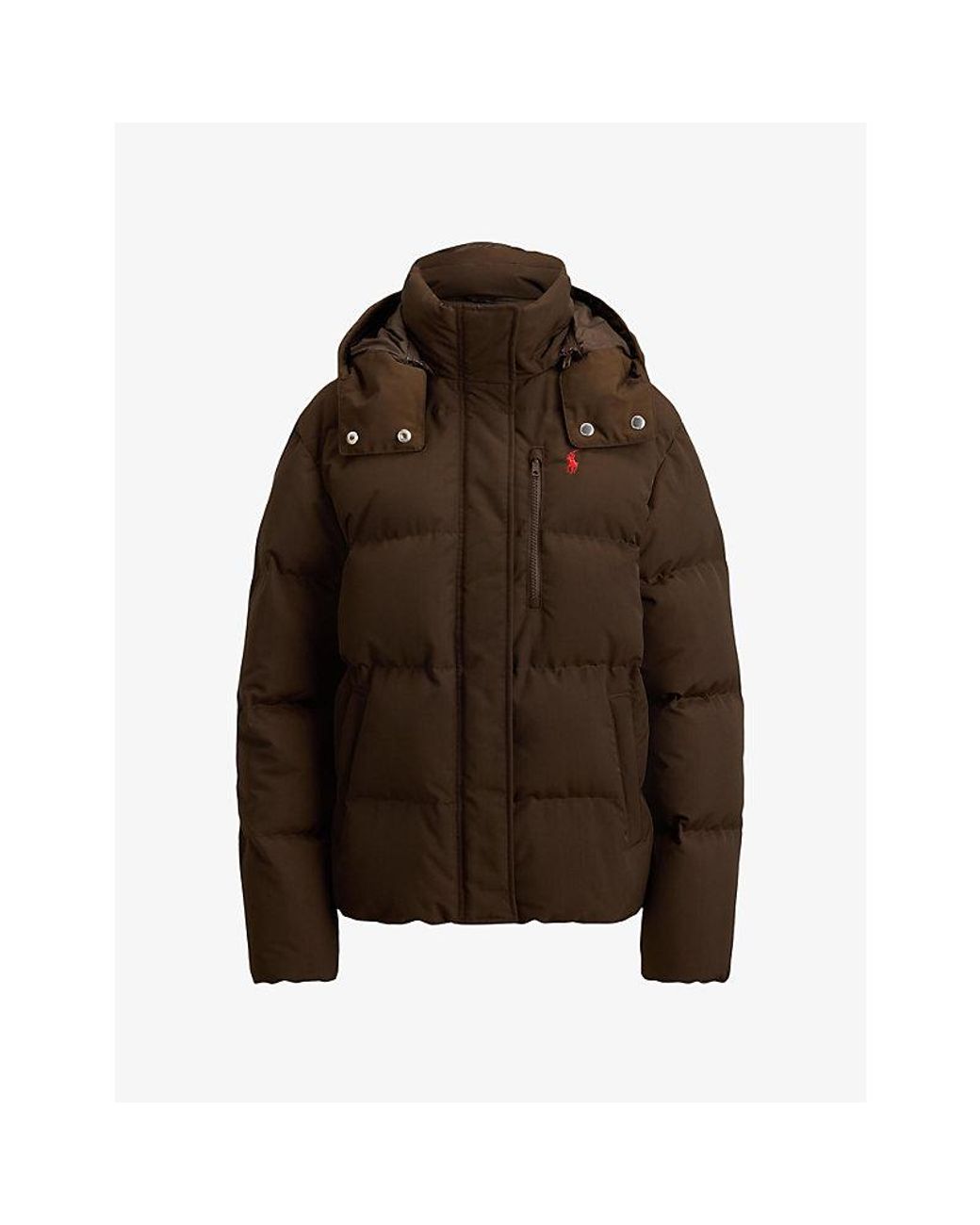 Polo Ralph Lauren Brown Hooded Taffeta Woven Puffer Coat