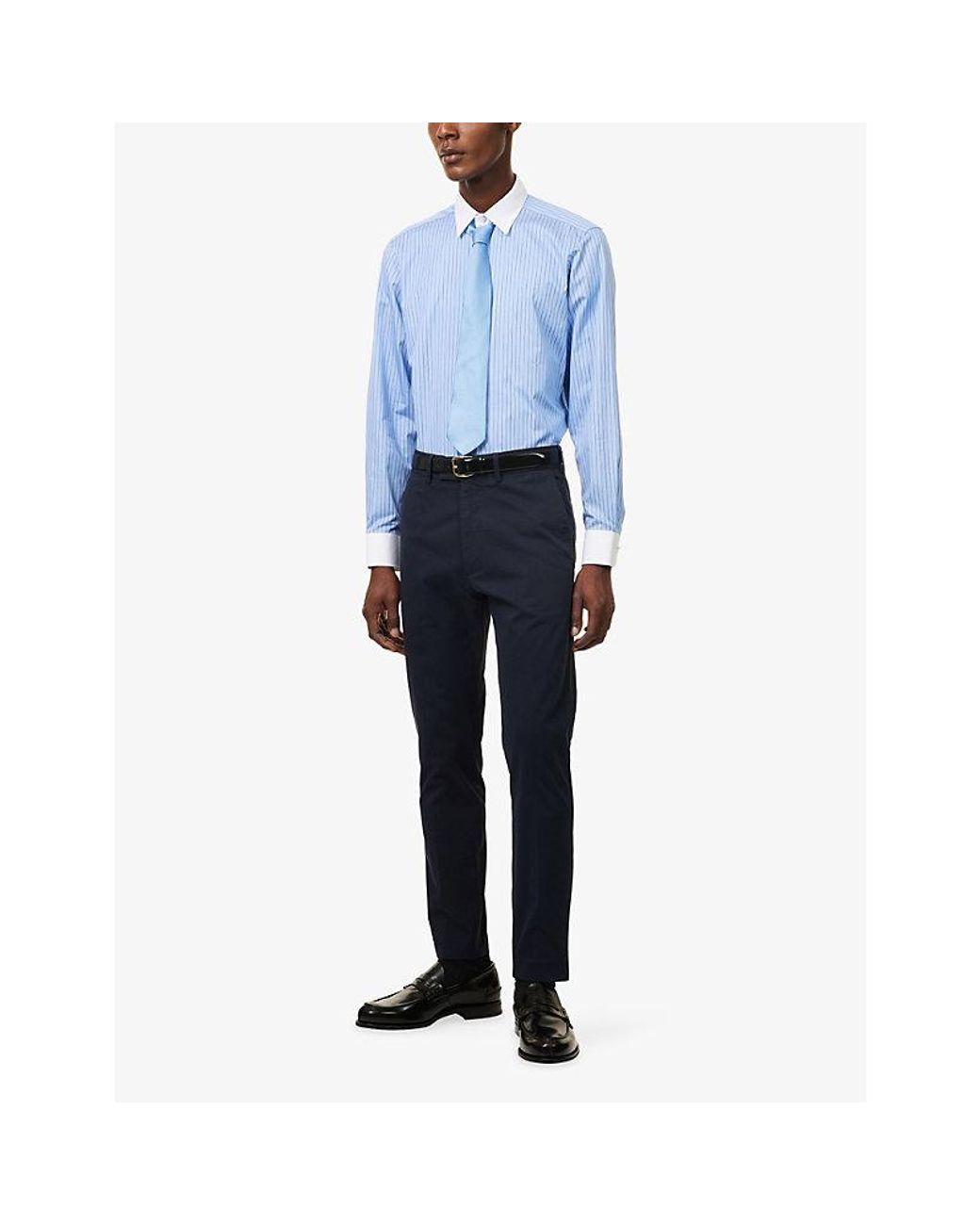 Tom Ford Blue Slim-Leg Mid-Rise Stretch-Cotton Chino Trousers for men