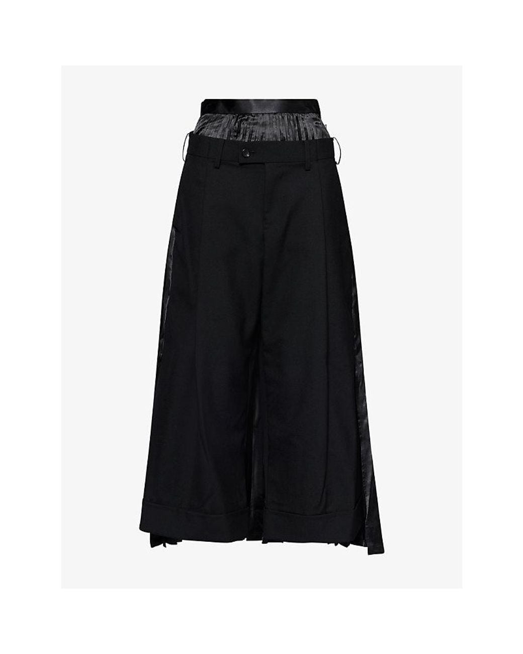 Junya Watanabe Black Pleated Wide-Leg Wool Trousers