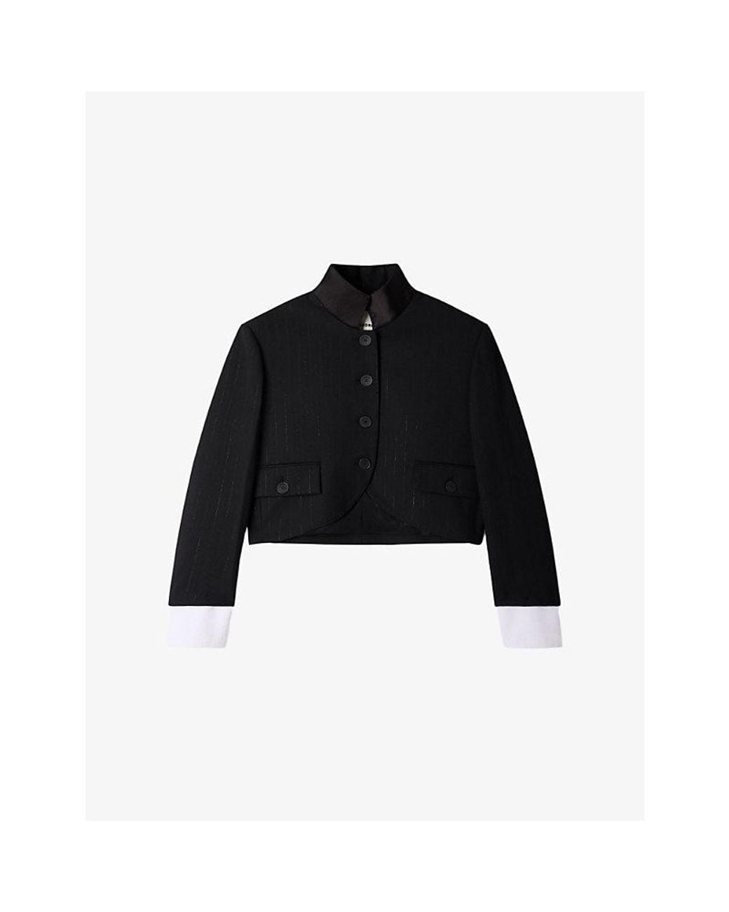Sandro Black Pinstriped Cropped Woven Jacket