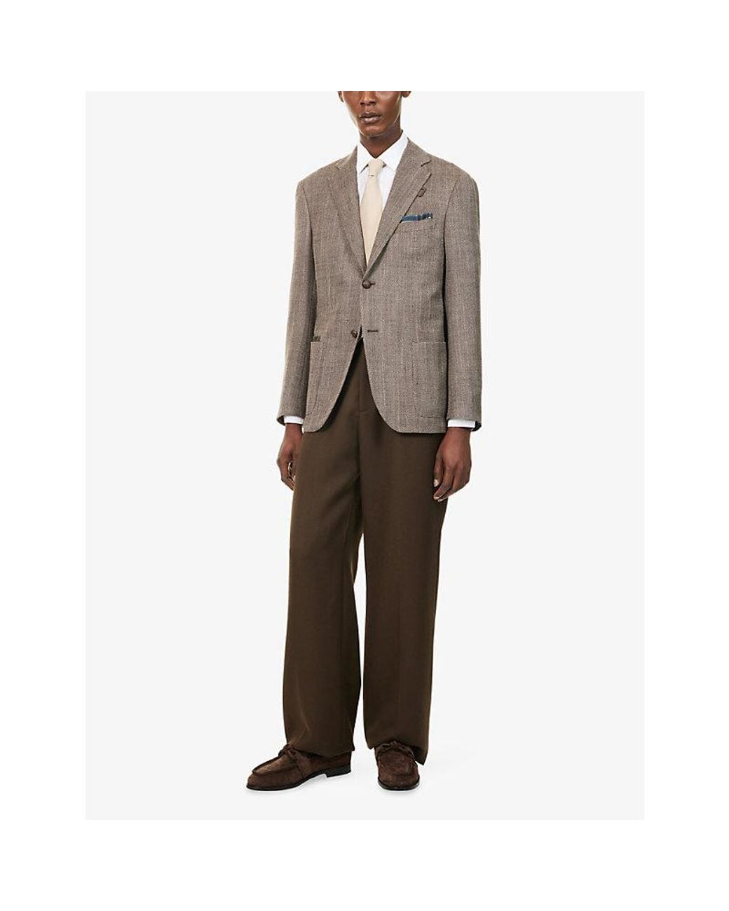 Corneliani Brown Herringbone Single-Breasted Wool And Silk-Blend Jacket for men