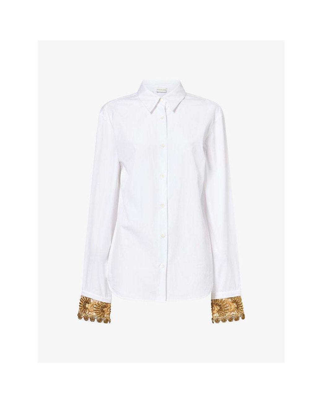 Dries Van Noten White Bead-Embellished Embroidered Cotton Shirt