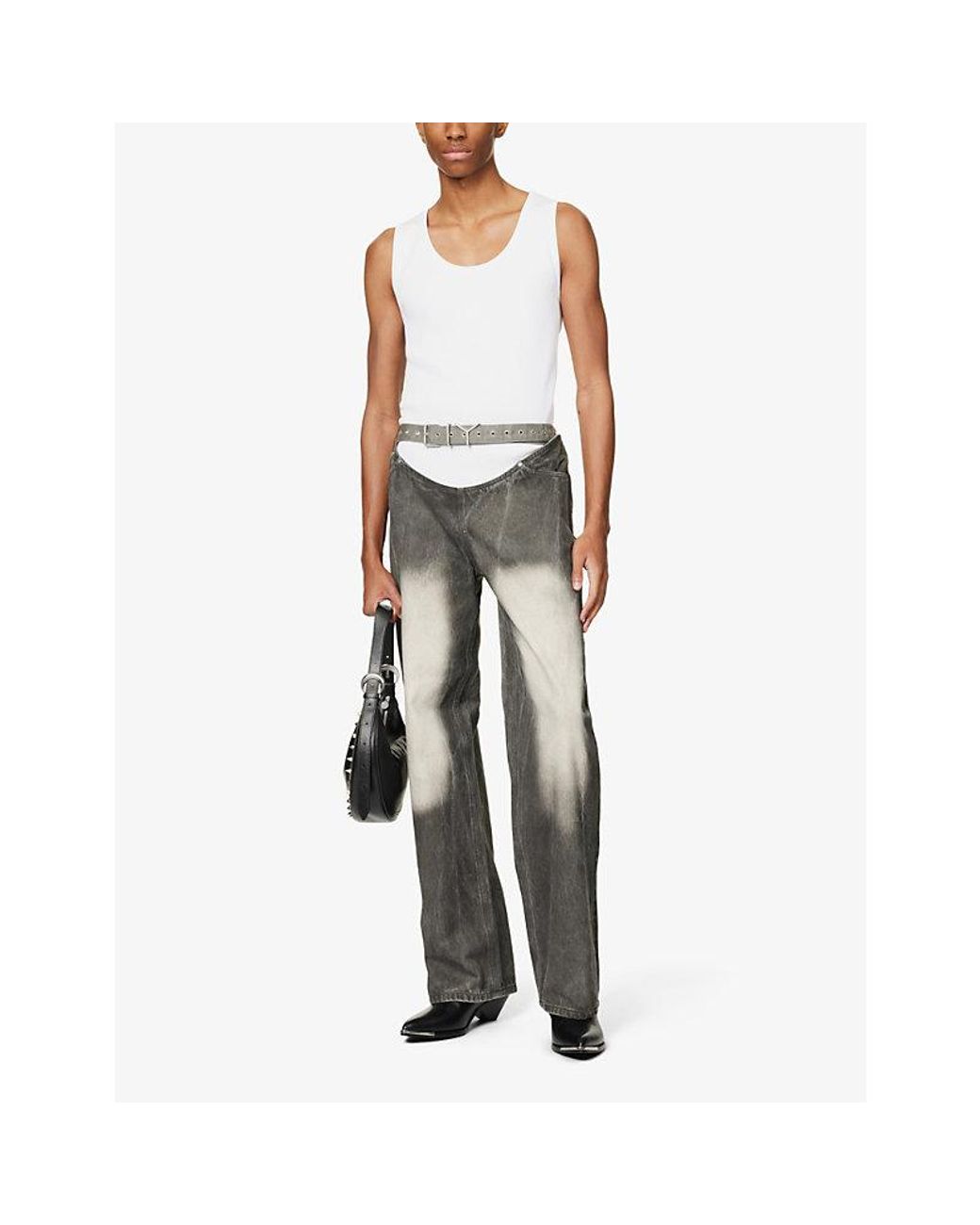 Y. Project Y Belt Arc Cut-out Wide-leg Regular-fit Denim