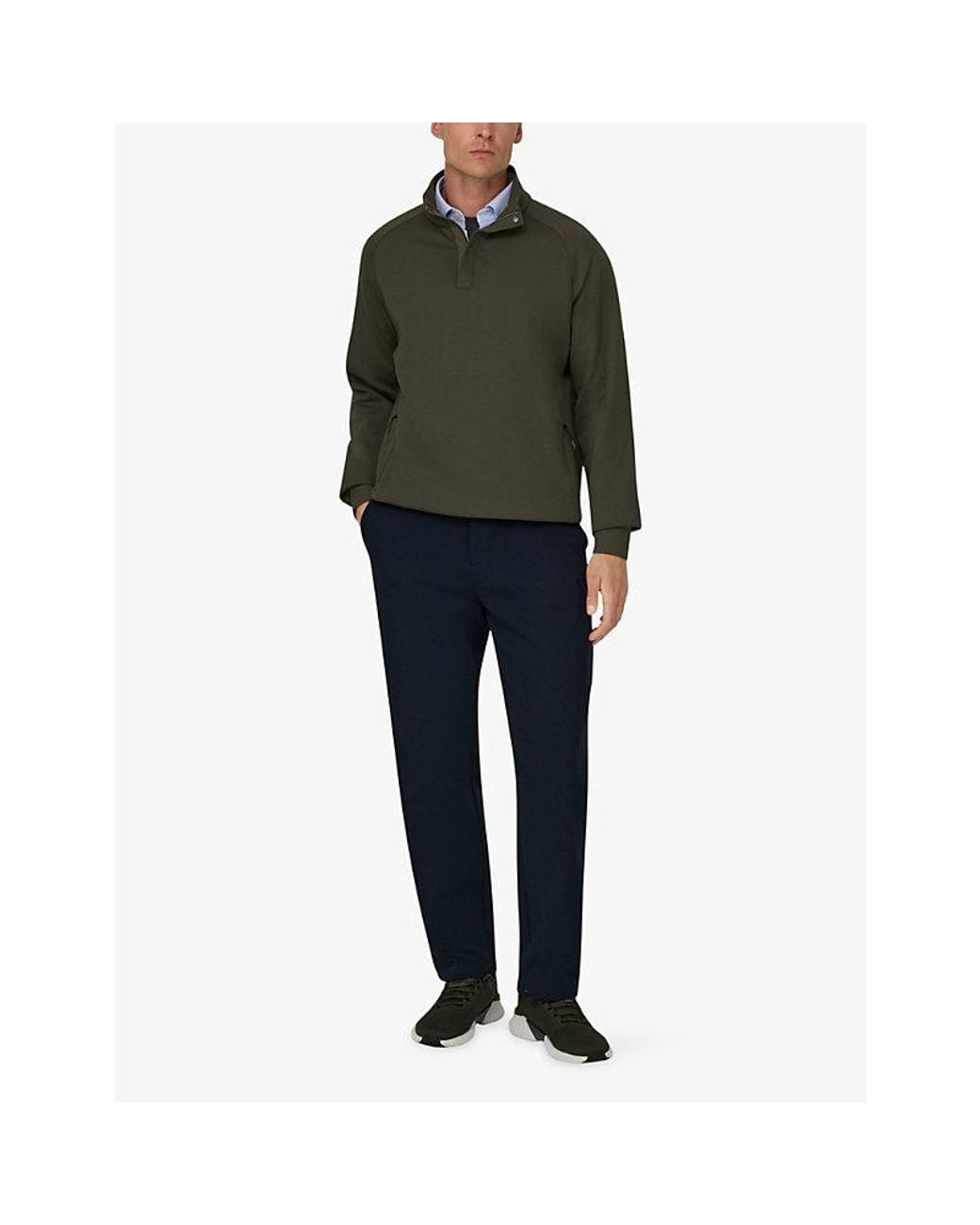 Boggi Green Half-Zip Stretch-Cotton Sweatshirt for men
