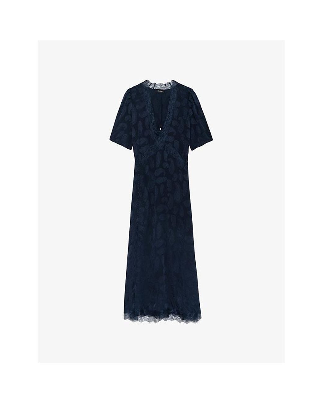 Zadig & Voltaire Blue Redox Jacquard Silk Midi Dress