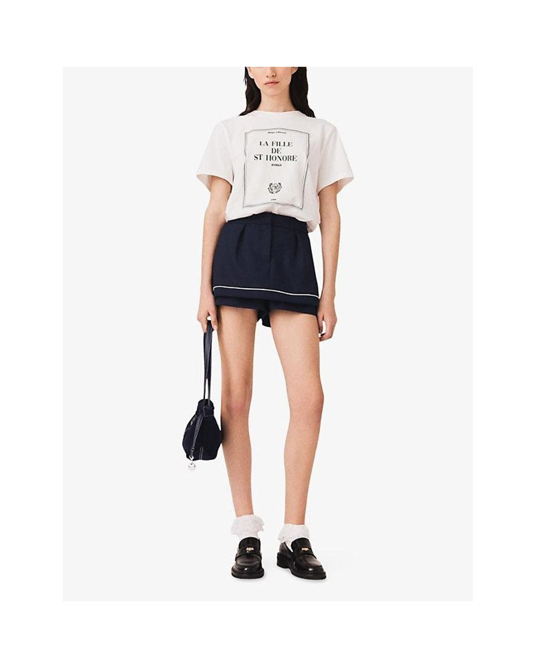Maje Blue Layered High-Rise Woven Shorts
