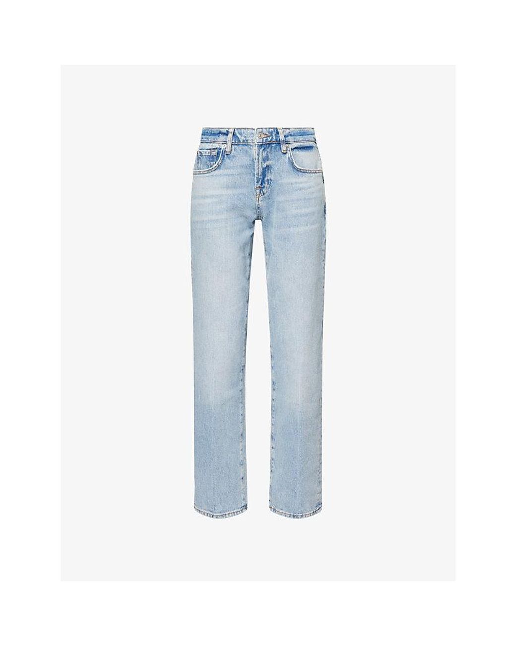 7 For All Mankind Blue Calie Straight-Leg Low-Rise Denim Jeans