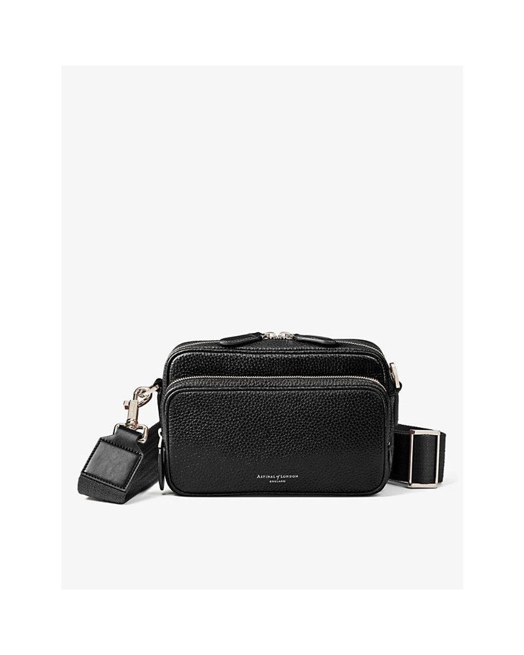 Aspinal of London Reporter Grained Leather Messenger Bag in Black for