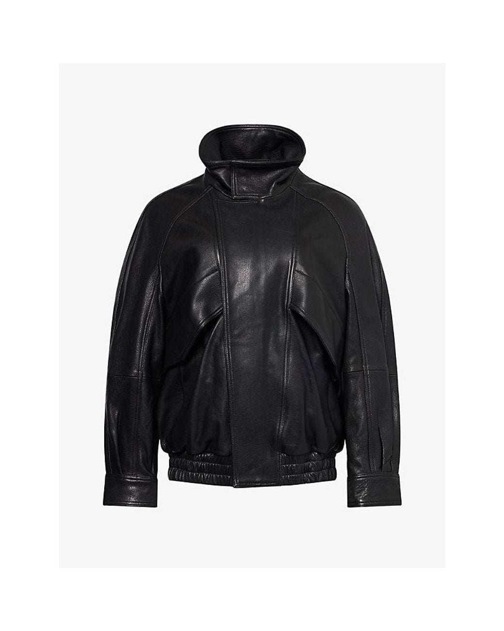 Nour Hammour Black Ariste High-Collar Leather Jacket