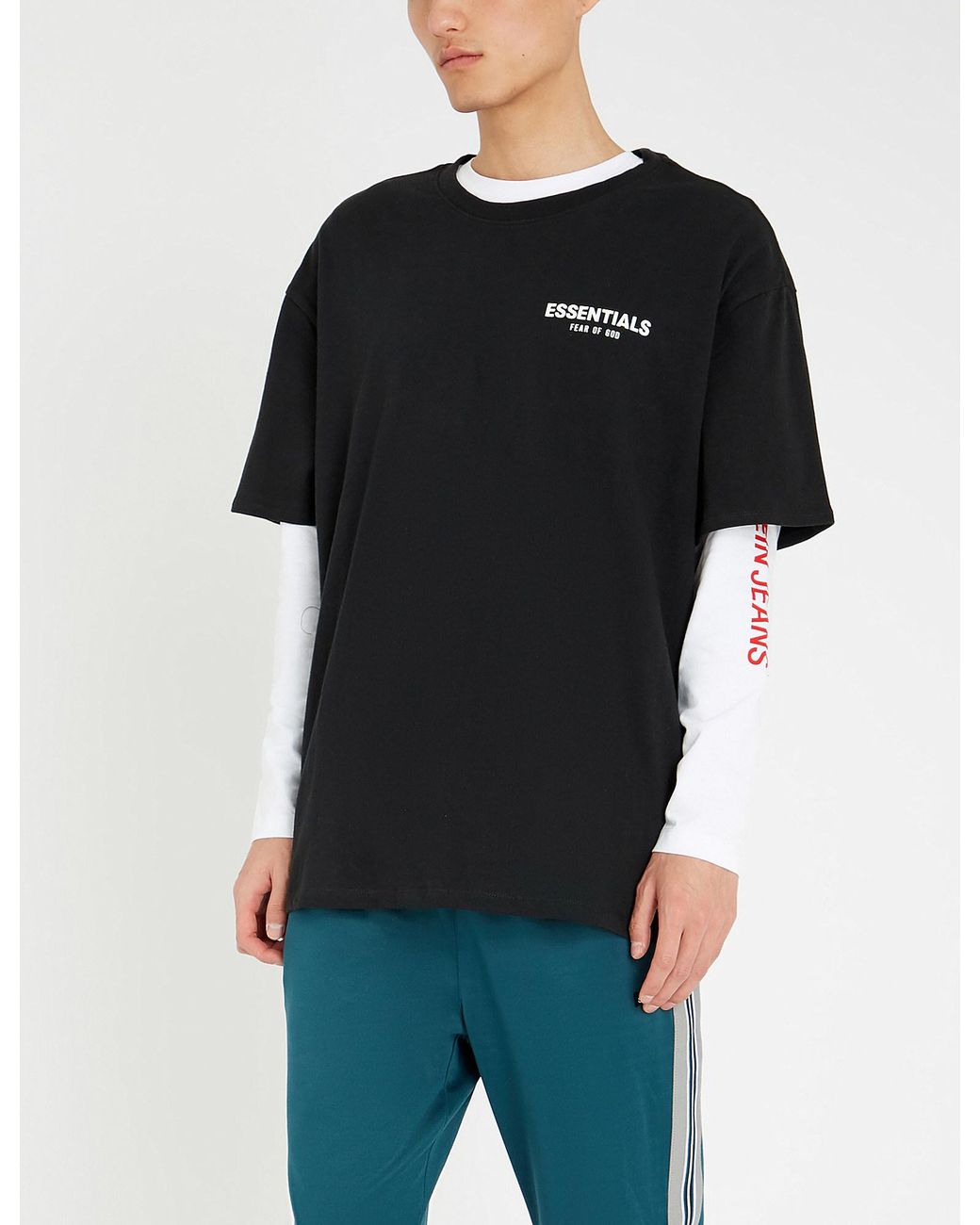 Fear Of God Essentials Printed Cotton-jersey T-shirt in Black for Men |  Lyst UK