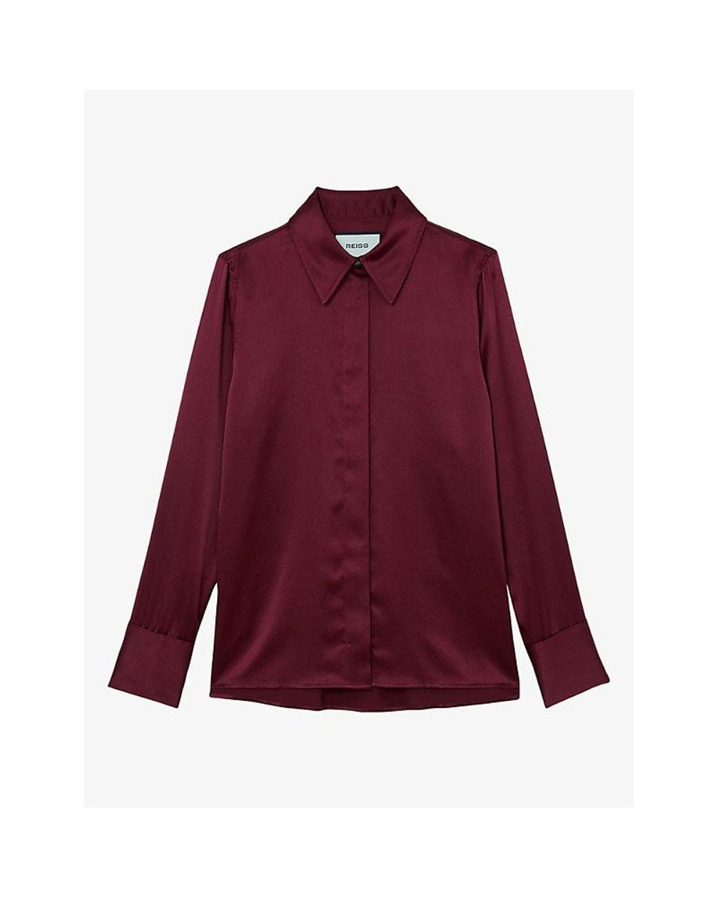 Reiss Purple Ameira Concealed-Placket Long-Sleeve Silk Shirt