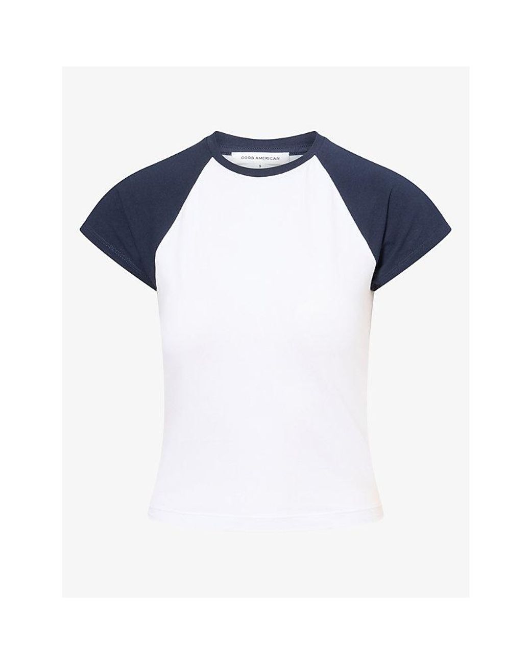 GOOD AMERICAN Blue Short-Sleeve Raglan-Sleeve Cotton-Jersey T-Shirt