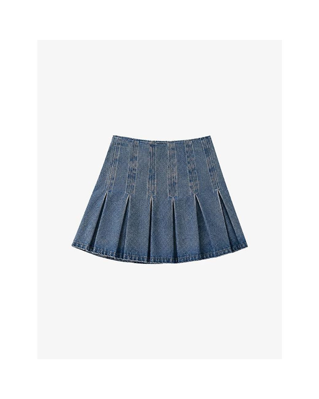OMNES Blue Echo Pleated Cotton Denim Mini Skirt