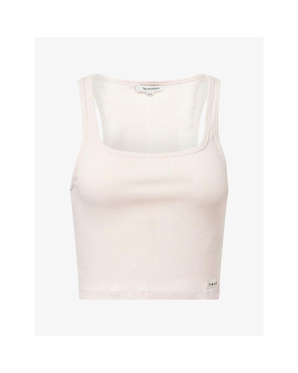 Sporty & Rich White Brand-Tab Ribbed Stretch-Cotton Tank Top