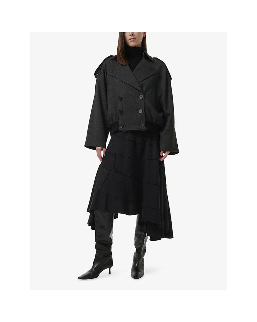 eem Black Trench Double-Breasted Woven Bomber Jacket