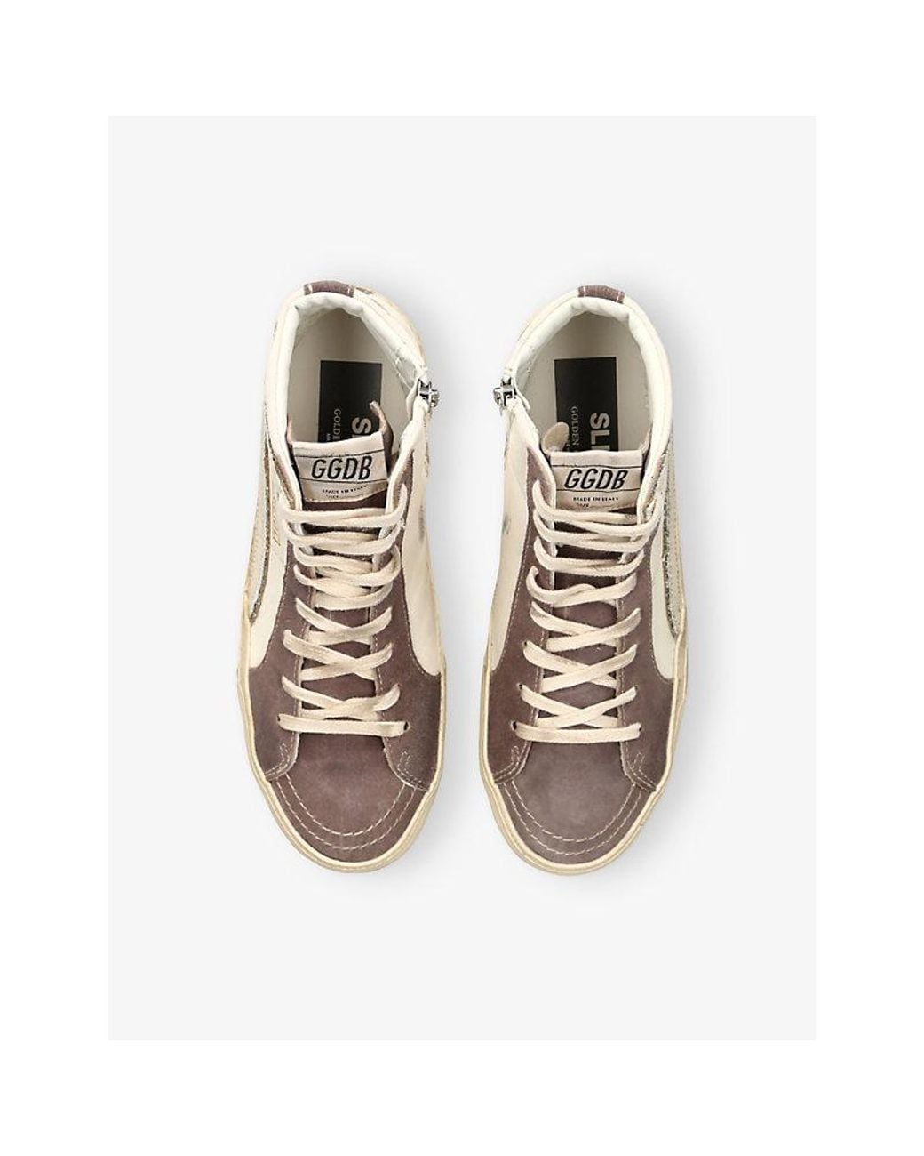 Golden Goose Deluxe Brand Natural Slide 82818 Logo-Embossed Leather High-Top Trainers