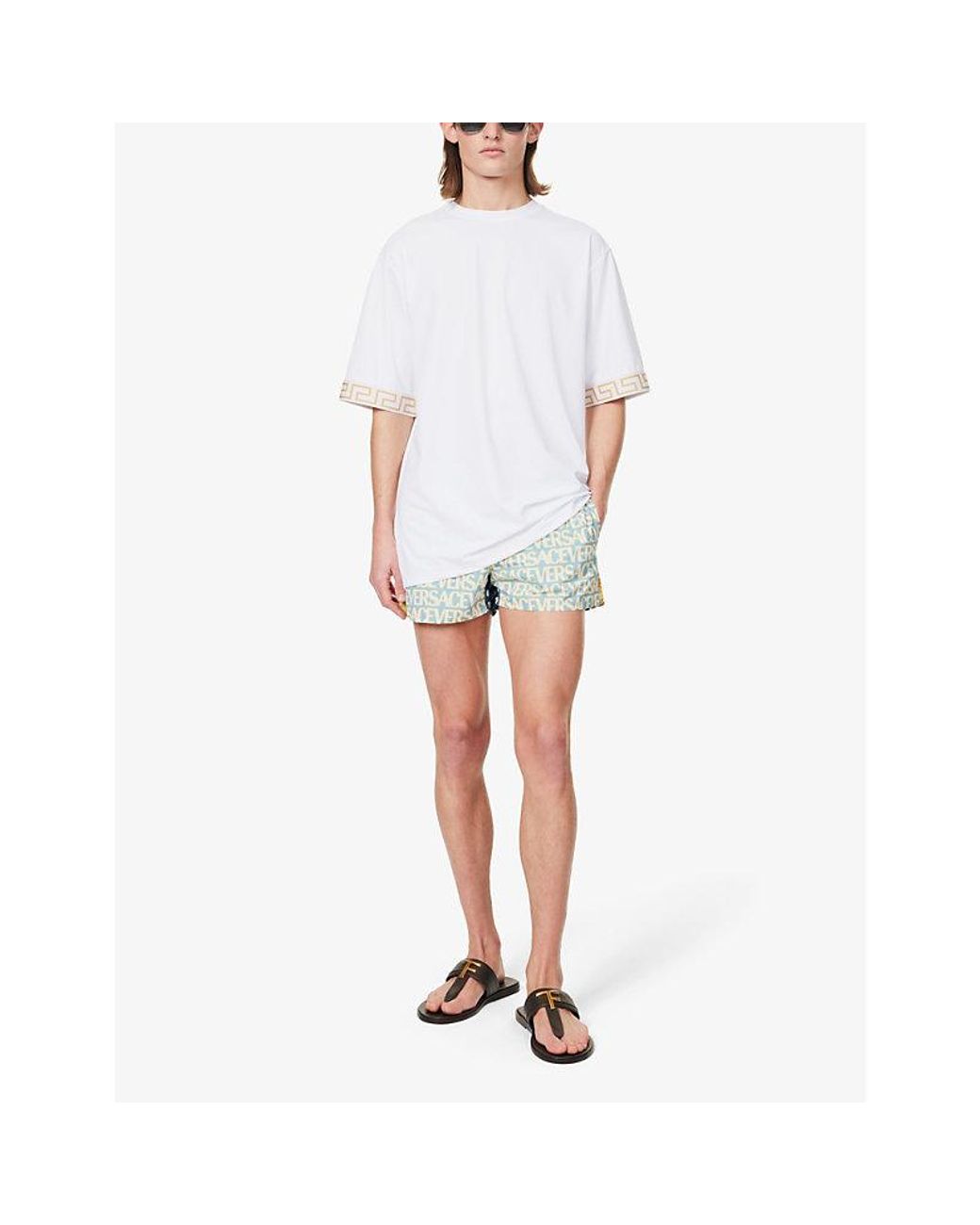 Versace Greca-trim Oversized Swim Top X in White for Men