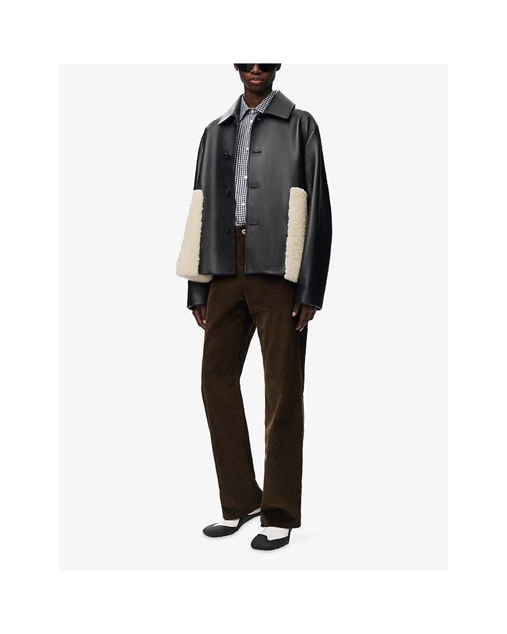 Loewe Black Shearling-Panel Leather Jacket