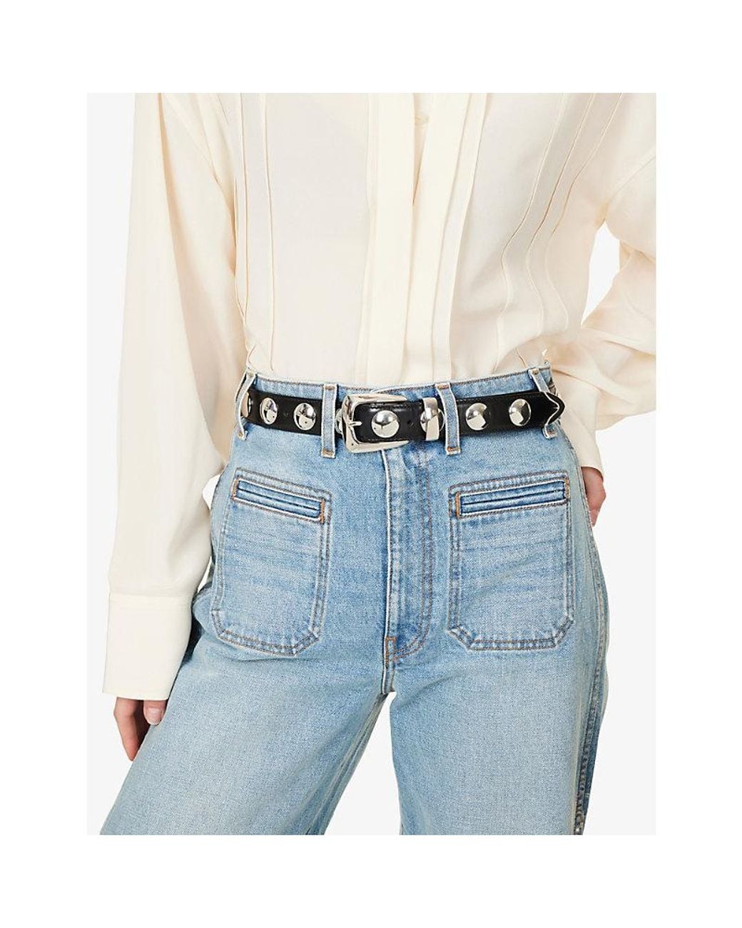 Khaite White Benny Studded Leather Belt