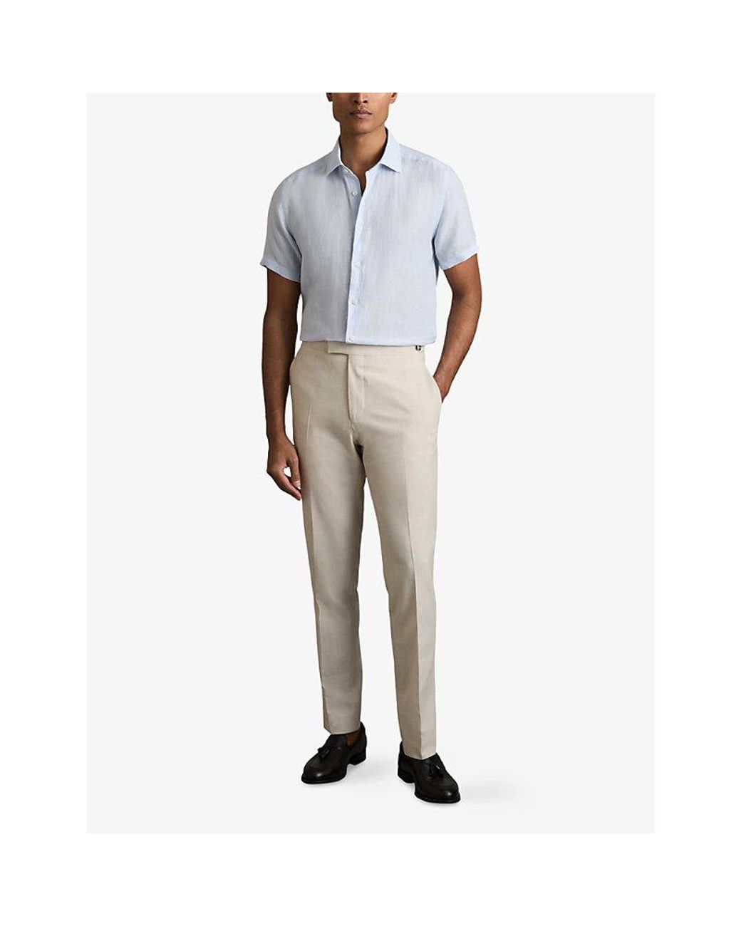 Reiss White Holiday Short-Sleeved Linen Shirt for men