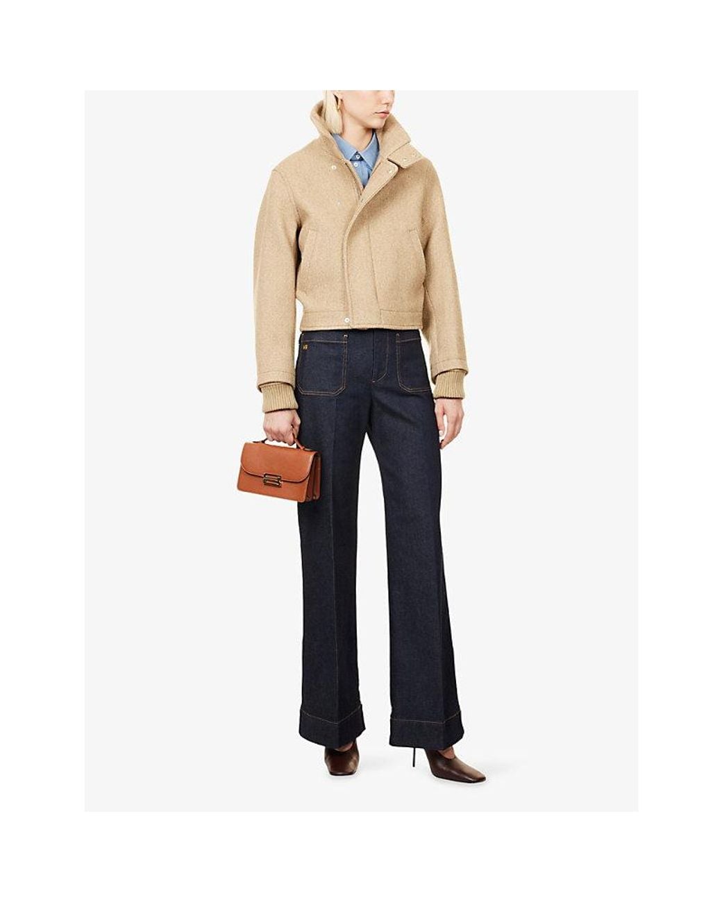 Victoria Beckham Natural Long-Sleeve Textured Wool-Blend Bomber Jacket