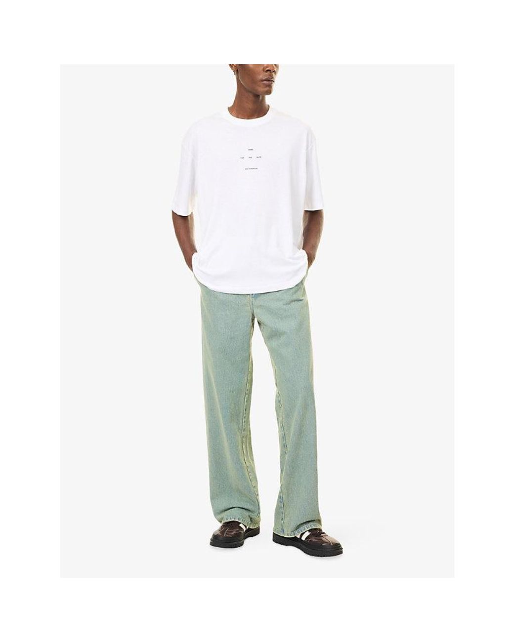 Song For The Mute Green Wide-Leg Washed Denim Jeans for men