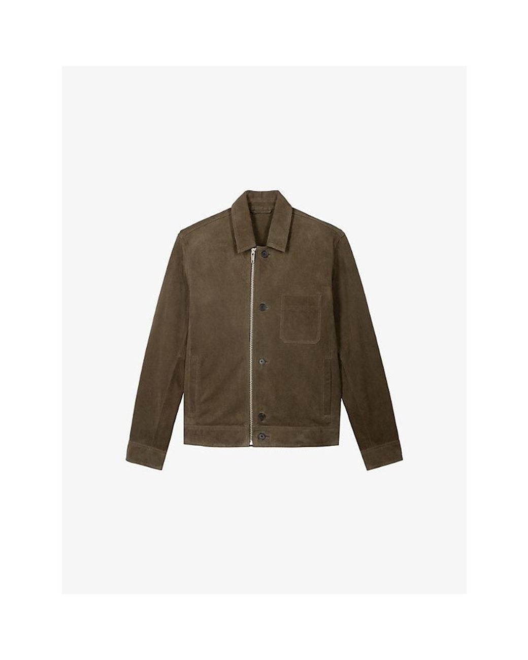 The Kooples Green Chest-Pocket Zip-Up Suede Jacket for men