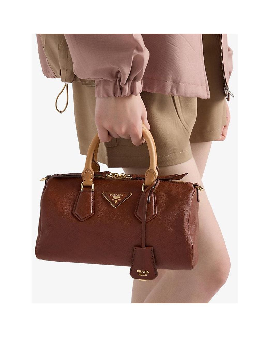 Prada Brown Small Leather Top Handle Bag